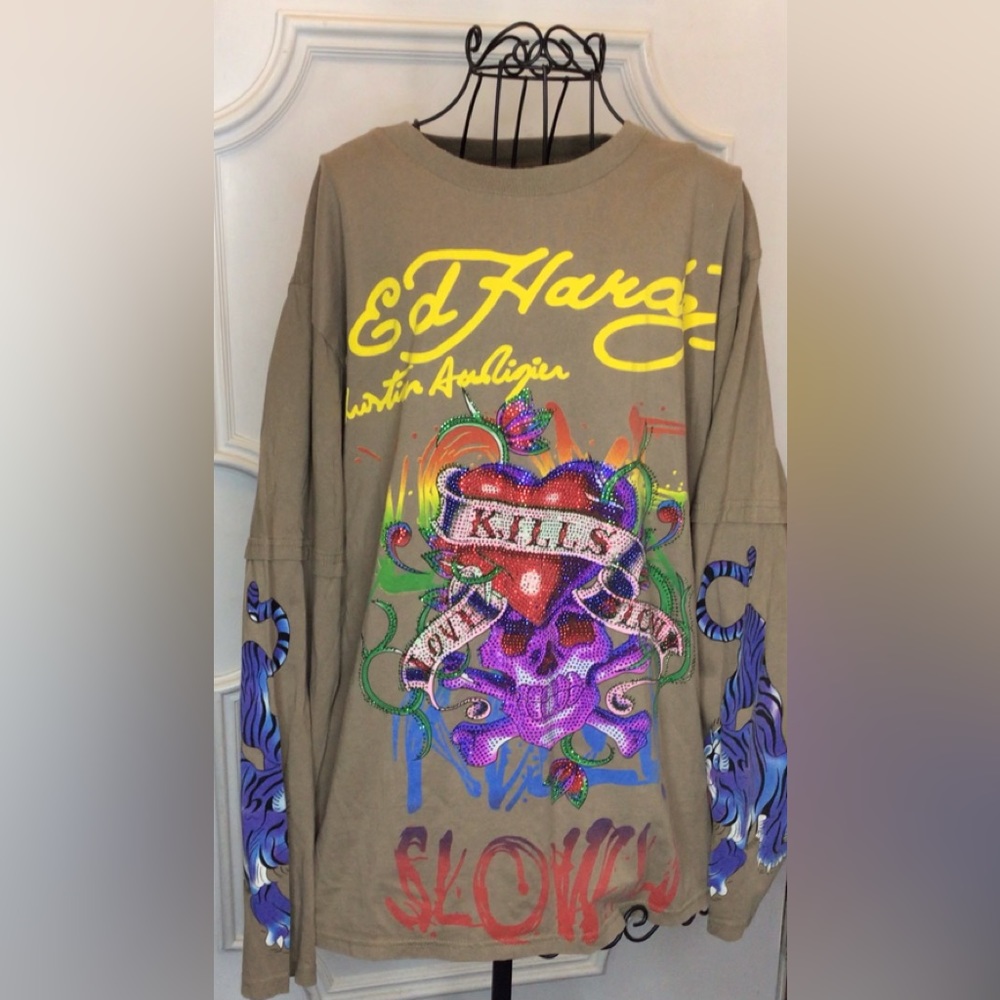 Ed Hardy Love Kills Slowly LS tee Size XL-XXL